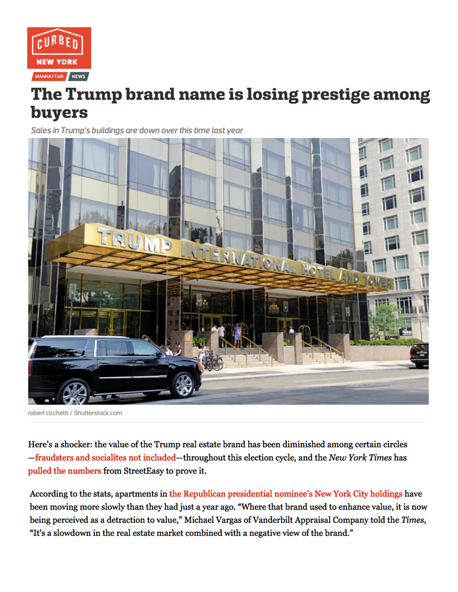 The Trump Brand Name Is Losing Prestige Among Buyers part 1