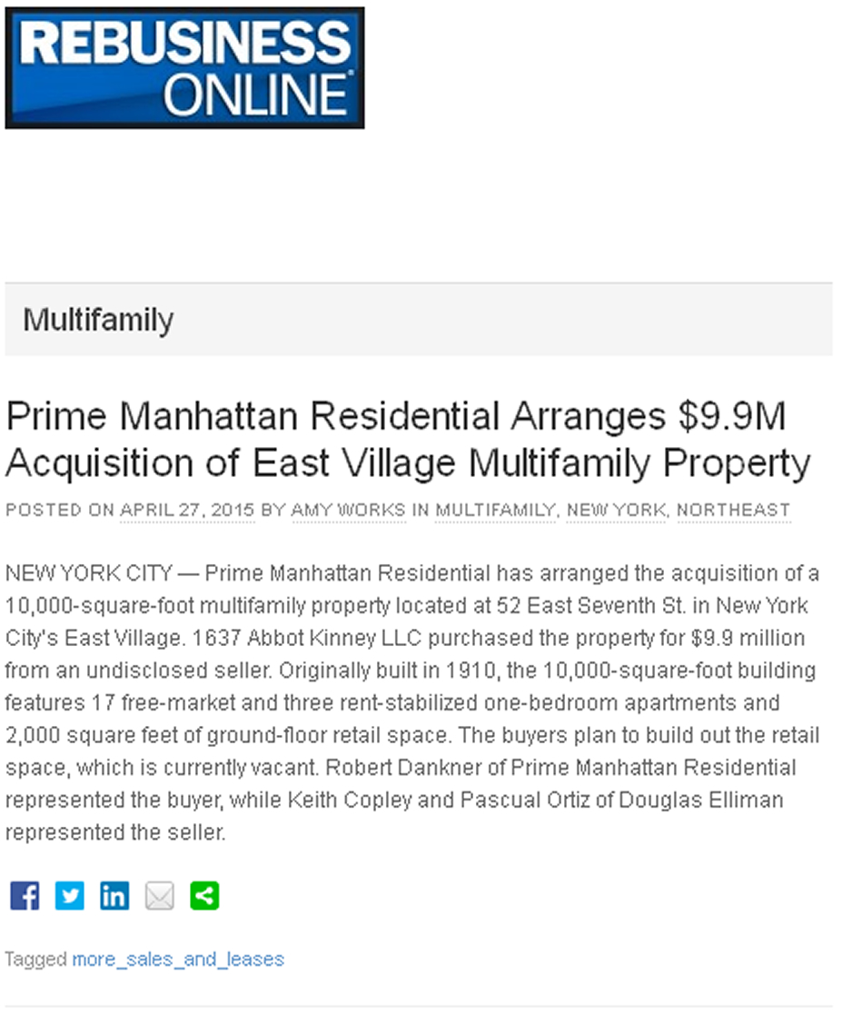Prime Manhattan Residential Arranges $9 Million Acquisition of Multifamily Property part 1