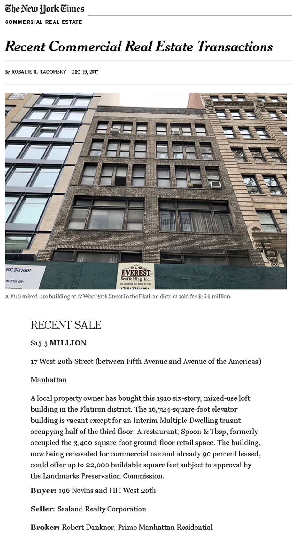 Recent Commercial Real Estate Transactions in Manhattan part 1