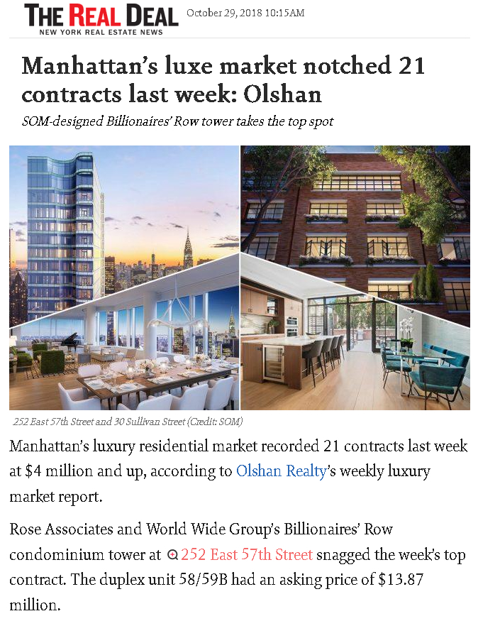 Manhattan’s luxe market notched 21 contracts last week part 1